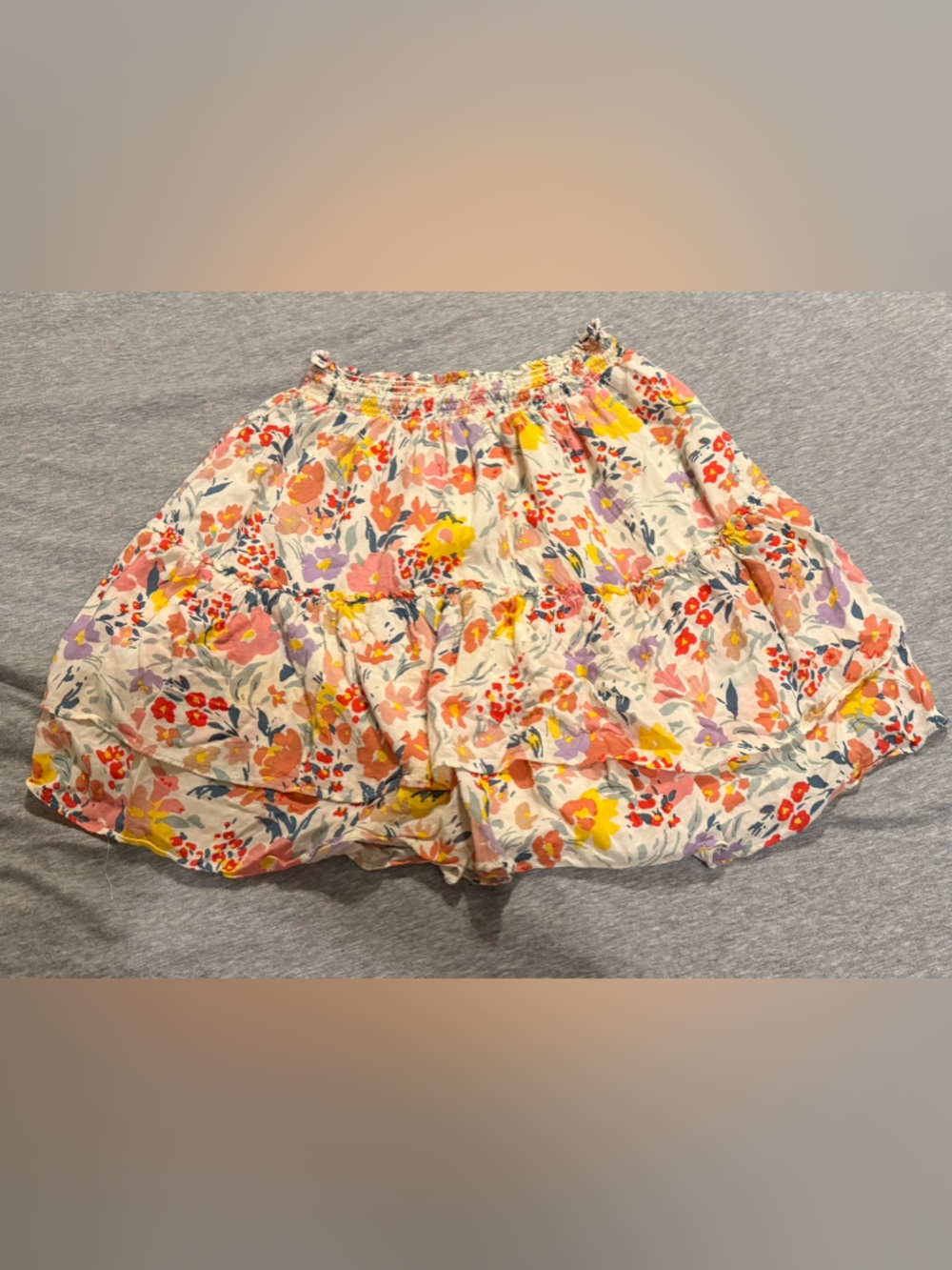 BB Dakota Cream Floral Elastic-Waist Skort with Pink, Yellow & Purple Blooms